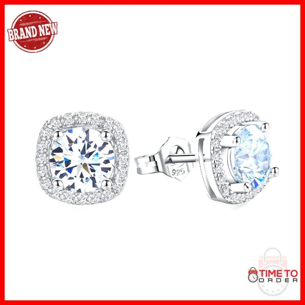 Sterling Silver Halo Birthstone Stud Earrings, 9.5mm, Gift Box